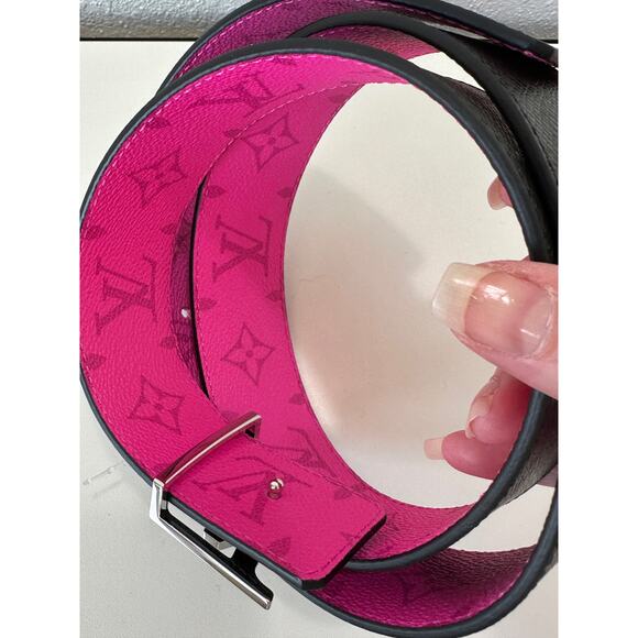 Louis Vuitton Pink LV Initial Reversible Belt Pink & Black Leather 95/38 - Picture 4 of 10